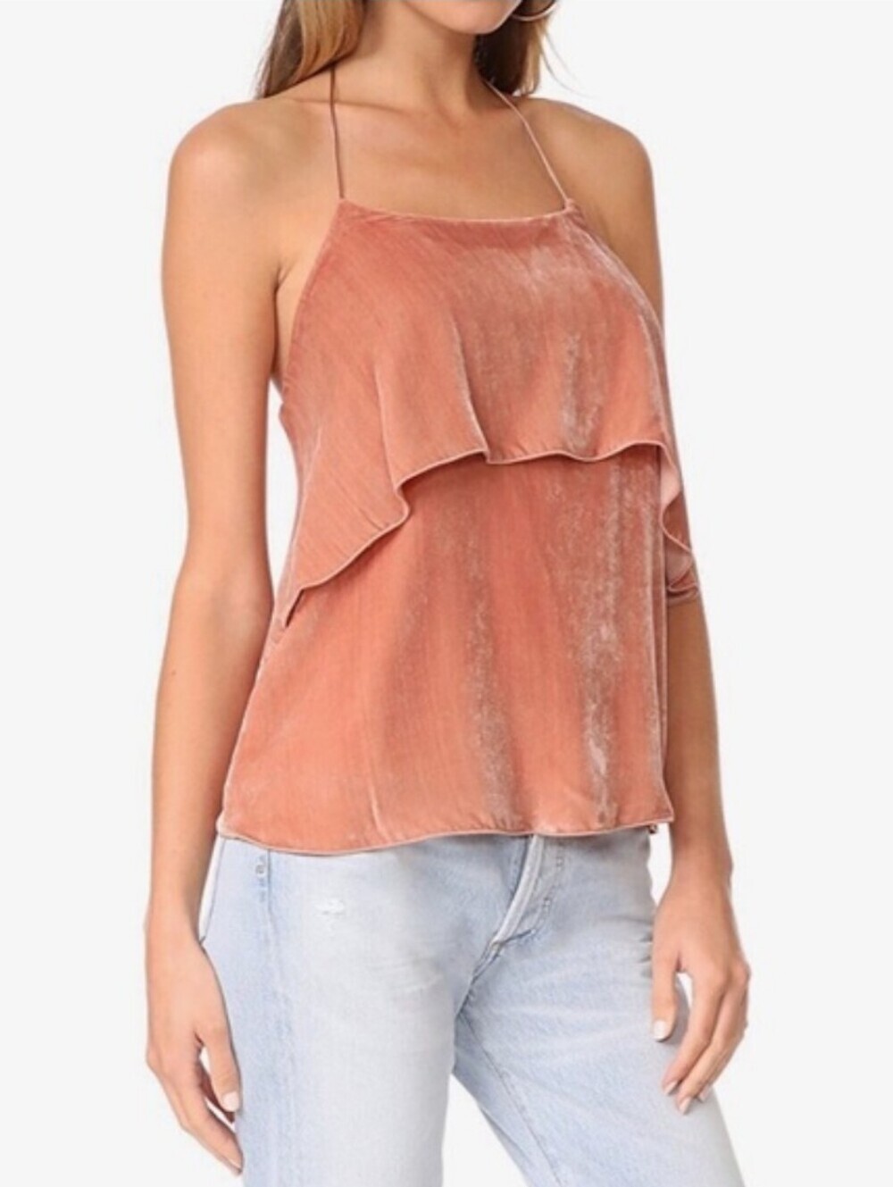 Alice + Olivia Top Women's Small Halter Velvet Silk Rose Tan NWT